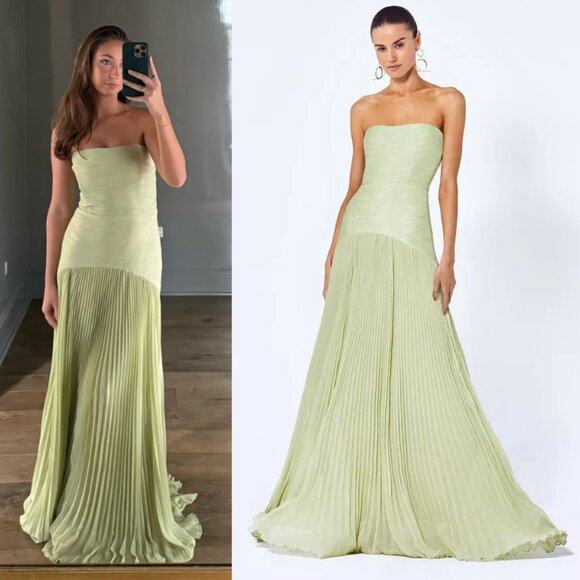 Alexis Sunniva Sage Green‎ Pleated Strapless Plissé Maxi Dress Gown Size L - Picture 13 of 14